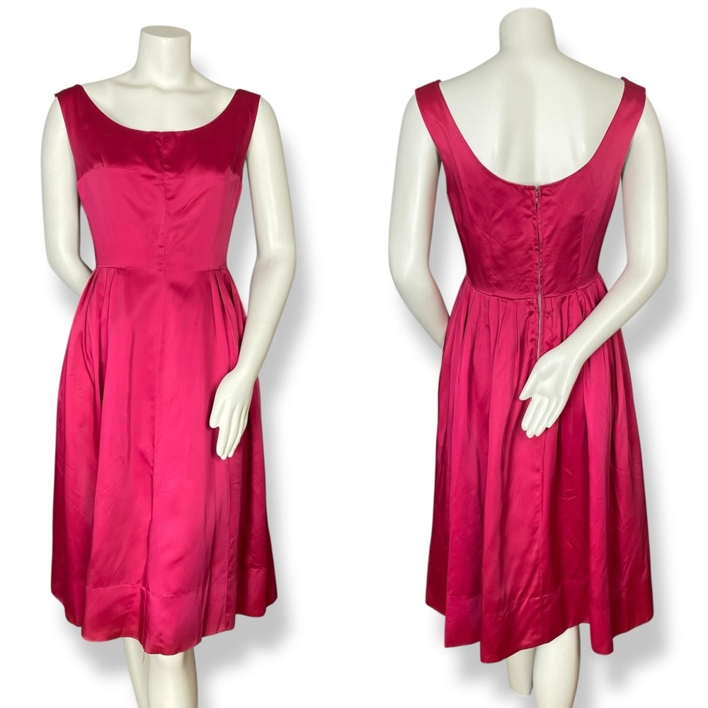 Vintage 1950s Dress A-Line Pink Sleeveless Retro Satin FLAWS Handmade Zip-Up